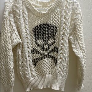 SHEIN Cable Knit Skull Sweater - Cream and Black